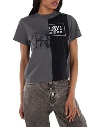 MM6 by Maison Martin Margiela - Logo Print Round Neck Cotton T-Shirt - Lyst