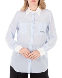 Burberry - Anette Contrast Trim Silk Shirt, Brand Size 10 Us - Lyst