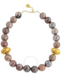Devon Leigh - 18k Gold Plated Brass & Orange Moonstone Collar Necklace N6156 - Lyst