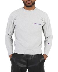 Champion - Silver Grey Reverse Weave Script Logo Crew Sweatshirt - Lyst