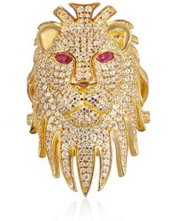 Apm Monaco - Synthetic Red Stone Yellow Silver Lioness Statement Ring - Lyst