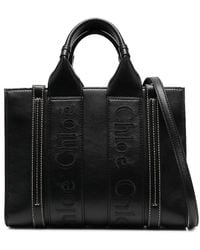 Chloé - Woody Small Logo Embroidered Leather Tote - Lyst