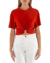 Rabanne - Short Sleeve Knotted Cropped T Shirt, Brand Size 34 (Us - Lyst