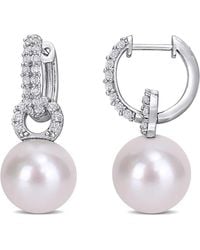 Amour - 11-12Mm Cultured Freshwater Pearl And 1 2/5 Ct Tgw Topaz Hoop Earrings - Lyst