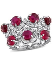 Created Forever - 4Ct Tgw Created Ruby And 1 1/3Ct Tw Lab-Grown Diamond Semi-Eternity Ring - Lyst