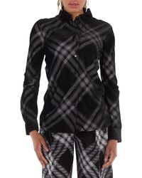 Burberry - Long Sleeve Check-Print Button Down Shirt, Brand Size 4 Us - Lyst