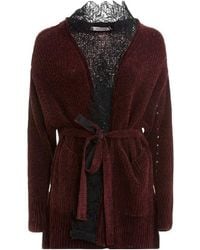 Roberto Cavalli - Fishermans Rib Silk Lace Trim Cardigan, Brand Size 40 Us - Lyst