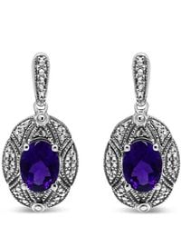 Haus of Brilliance - 925 Sterling Diamond Accent And 8X6Mm Oval Amethyst Stud Earrings (I-J Color, I1-I2 Clarity) - Lyst