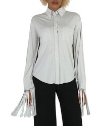 Burberry - Silky Wool Jersey Shirt With Panelled Sleeve, Brand Size 12 (Us - Lyst