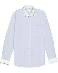 Burberry - Pale Blue Camberwell Classic Fit Embellished Pinstriped Cotton Shirt - Lyst