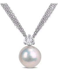 Amour - 11-12Mm Cultured Freshwater Pearl And 5/8 Ct Tgw Topaz Pendant With Chain - Lyst