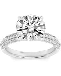 Mure And Co - 2.5Ctw Round Shaped Lab Grown Diamond (F/Vs) Three Row Micro Pave Engagement Ring - Lyst