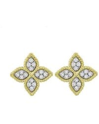 Roberto Coin - 18k Yellow Gold Diamond Princess Flower Stud Earrings - Lyst