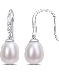 Amour - 8.5-9Mm Freshwater Cultured Pearl And Diamond Accent Shepherd Hook Earrings - Lyst