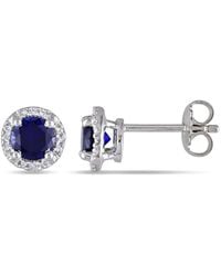 Amour - Created Sapphire And Diamond Halo Stud Earrings - Lyst