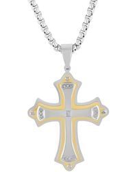 Robert Alton - 07Ctw Diamond Stainless Steel With And Finish Cross Pendant - Lyst