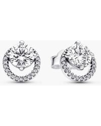 PANDORA - Sterling Stud Earrings With Clear Cubic Zirconia - Lyst