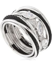 Charriol - Tango White Cz Stones Steel Black Pvd Cable Ring - Lyst