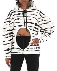 Burberry - Ladies Monochrome Cut-Out Detail Watercolour Print Cotton Hoodie - Lyst