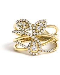 Haus of Brilliance - 10K 1/2 Cttw Diamond Crossover 3 Leaf Floral Cocktail Ring Band - Lyst