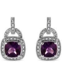 Haus of Brilliance - 925 Sterling 8Mm Natural Cushion Shaped Amethyst,Accent Halo With Push Back Dangle Earrings - Lyst