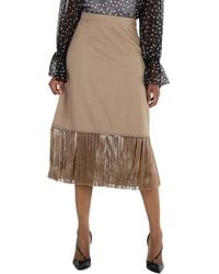 Burberry - Ladies Pecan Melange High-Waist Fring-Hem Wool And Cashmere Skirt, Brand Size 2 (Us - Lyst