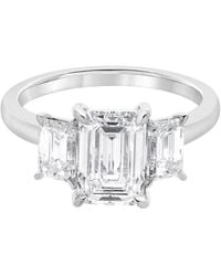 Brilliant Diamond - 3 Carat Emerald Lab Grown 3 Stone Diamond Ring - Lyst