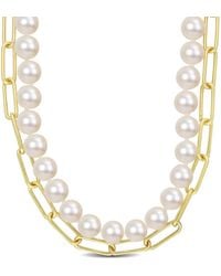 Amour - 7-7.5 Mm Cultured Freshwater Pearl And 5 Mm Link Chain Layered Necklace - Lyst