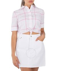 Burberry - Check Printed Buttoned Cotton Cropped Shirt - Lyst