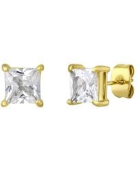 Robert Alton - Stainless Steel With Finish Square Created Sapphire Stud Earrings - Lyst