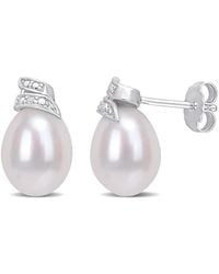 Amour - 6.5-7Mm Freshwater Cultured Pearl And Diamond Accent Swirl Stud Earrings - Lyst