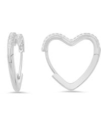 Kylie Harper - Sterling 20Mm Heart Shaped Pave Cz Hoop Earrings - Lyst