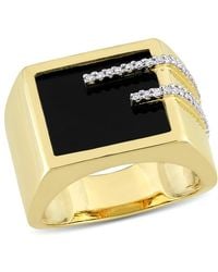 Amour - 5 Ct Tgw Square Onyx And 1/6 Ct Tw Diamond Ring - Lyst