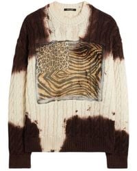 Roberto Cavalli - Animalier Patchwork Cable-Knit Sweater - Lyst