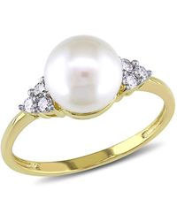 Amour - Cultured Freshwater Pearl And 1/8 Ct Tw Diamond Ring - Lyst