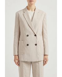Brunello Cucinelli - Pinstripe Double Breasted Blazer, Brand Size 40 (Us - Lyst