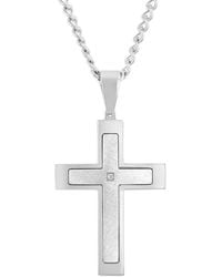 Robert Alton - Diamond Accent Stainless Steel Frozen Finish Stacked Cross Pendant - Lyst