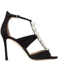 Jimmy Choo - Aura 95 Pearls And Crystals Suede Sandals, Brand Size 34.5 Us - Lyst