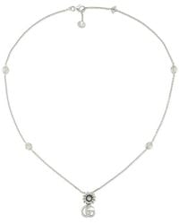 Gucci - Gg Marmont Sterling And Mother Of Pearl Double G Flower Necklace - Lyst