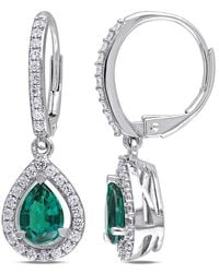 Amour - Created Emerald And Sapphire Teardrop Leverback Earrings - Lyst