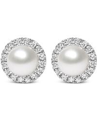 Haus of Brilliance - 10K 4.5Mm Cultured Freshwater Pearl And 1/7 Cttw Diamond Halo Stud Earring - Lyst