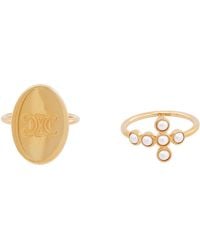 Celine - Triomphe Folk Finish Brass And Resin Pearl Ring Set Of 2 - Lyst