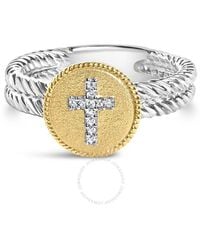 Haus of Brilliance - 1k Yellow Gold Plated .925 Sterling Silver Diamond Cross Ring With Satin Finish - Lyst