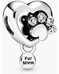 PANDORA - Paw Heart Sterling Charm With Clear Cubic Zirconia - Lyst