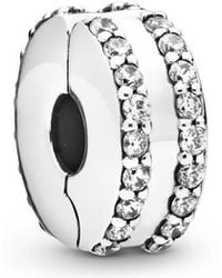 PANDORA - Double Lined Pave Clip Charm - Lyst