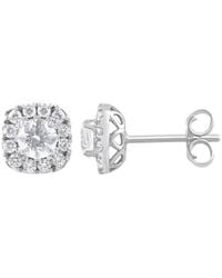 Brilliant Diamond - 1.00 Carat 14K Round Cut Lab Grown Diamond Halo Stud Push Back Earrings For -Color/Clarity-G+Si - Lyst