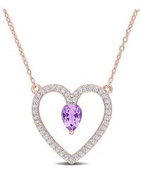 Amour - 1 1/8 Ct Tgw Amethyst And Topaz Open Heart Pendant With Chain - Lyst