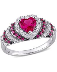 Amour - 1 3/4 Ct Tgw Created Ruby And Created Sapphire Heart Halo Vintage Ring - Lyst