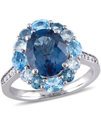 Amour - 3/8 Ct Tgw London, Swiss And Sky Topaz Halo Ring - Lyst