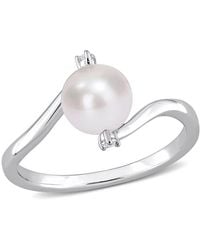 Amour - 7-7.5Mm Freshwater Cultured Pearl And Created Sapphire Bypass Ring - Lyst